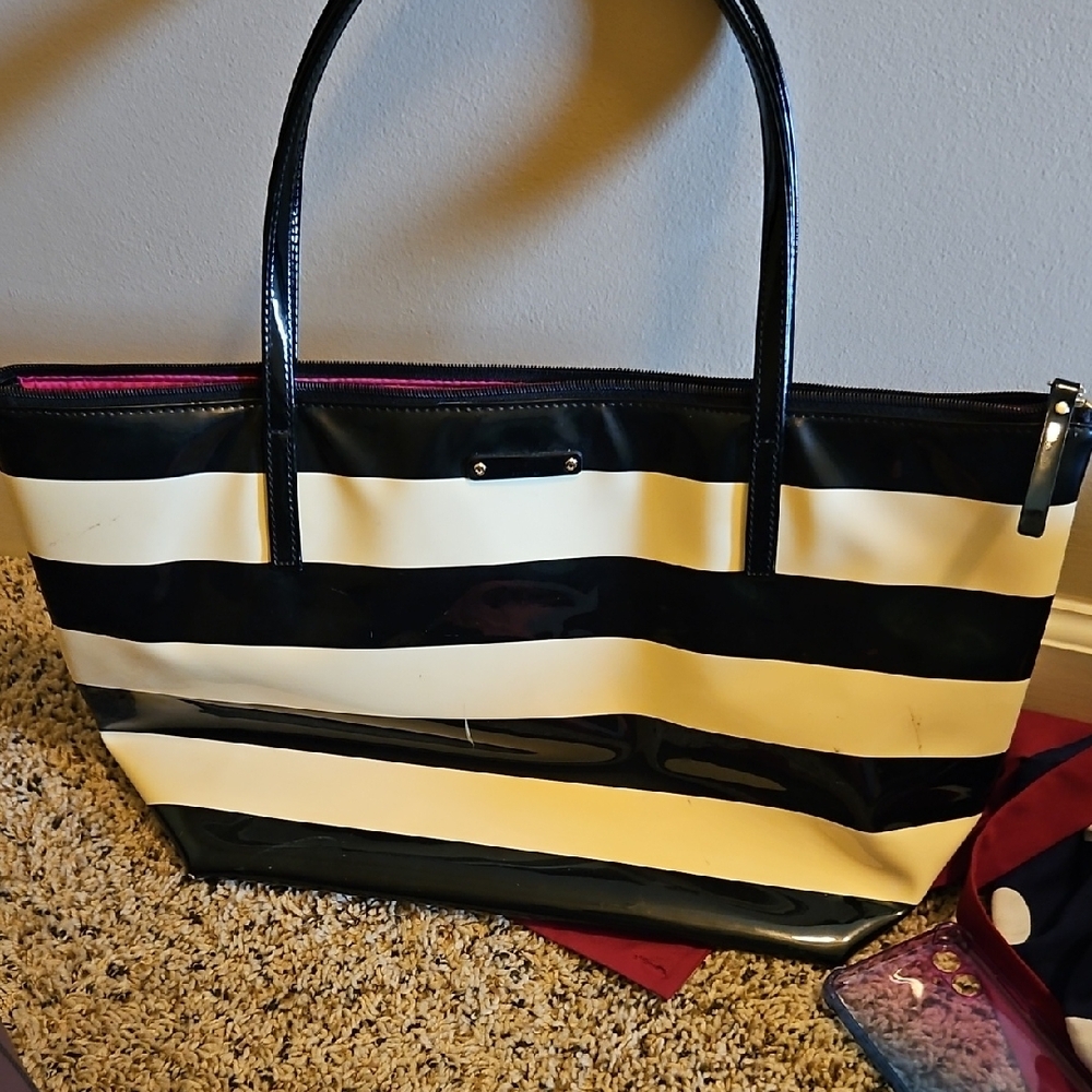 Kate Spade Black and Cream Striped Tote Bag